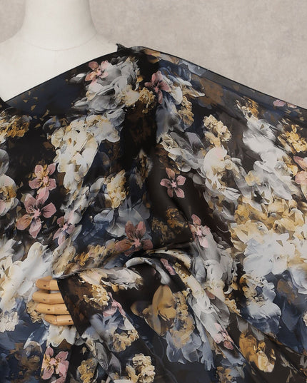 Black Premium Pure Silk Chiffon Printed Saree, 5.5 Mtrs Length, 110 Cms Width, Made in India-D24244