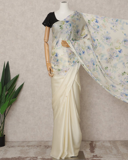 Ivory Premium Pure Silk Chiffon Printed Saree, 5.5 Mtrs Length, 110 Cms Width, Made in India-D24245