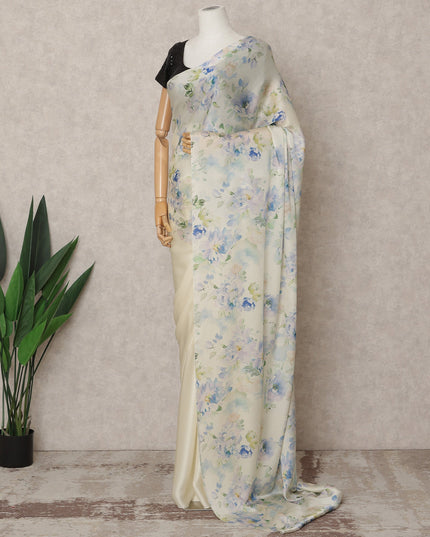 Ivory Premium Pure Silk Chiffon Printed Saree, 5.5 Mtrs Length, 110 Cms Width, Made in India-D24245