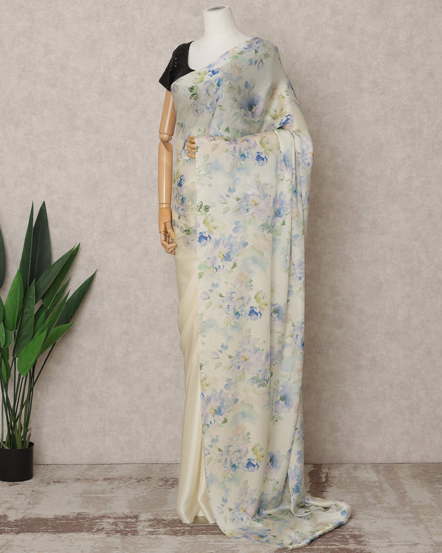 Ivory Premium Pure Silk Chiffon Printed Saree, 5.5 Mtrs Length, 110 Cms Width, Made in India-D24245