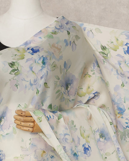 Ivory Premium Pure Silk Chiffon Printed Saree, 5.5 Mtrs Length, 110 Cms Width, Made in India-D24245