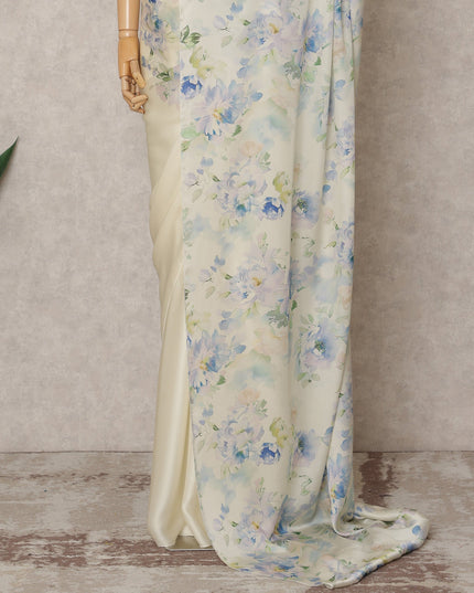 Ivory Premium Pure Silk Chiffon Printed Saree, 5.5 Mtrs Length, 110 Cms Width, Made in India-D24245