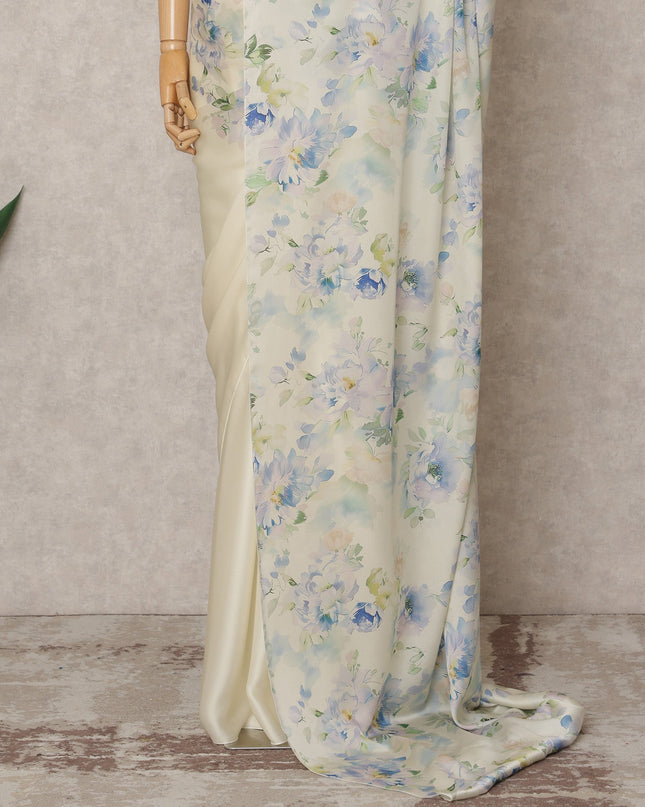 Ivory Premium Pure Silk Chiffon Printed Saree, 5.5 Mtrs Length, 110 Cms Width, Made in India-D24245