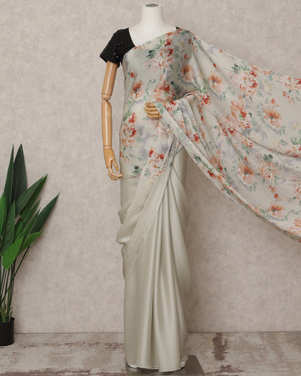 Beige Premium Pure Silk Chiffon Printed Saree, 5.5 Mtrs Length, 110 Cms Width, Made in India-D24246