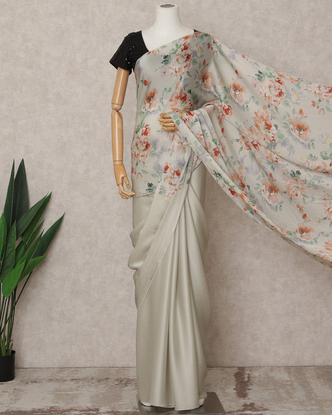 Beige Premium Pure Silk Chiffon Printed Saree, 5.5 Mtrs Length, 110 Cms Width, Made in India-D24246