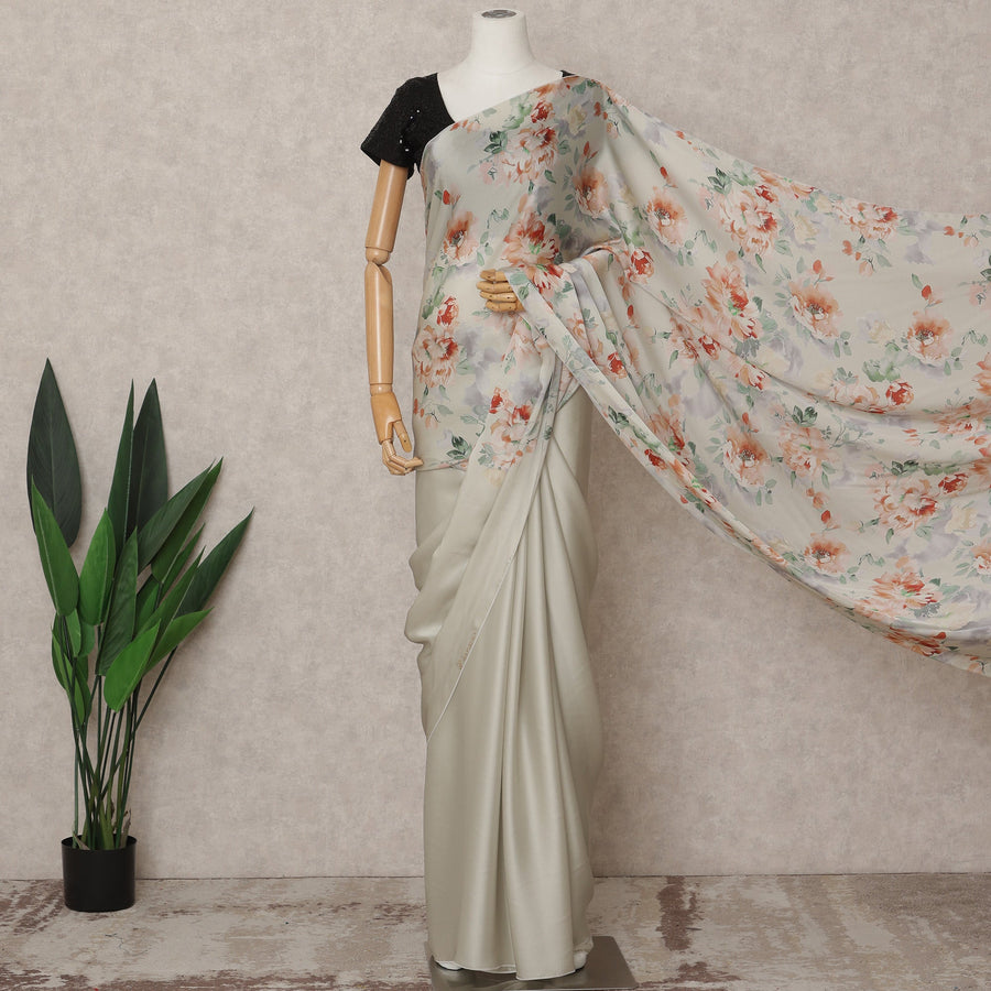 Beige Premium Pure Silk Chiffon Printed Saree, 5.5 Mtrs Length, 110 Cms Width, Made in India-D24246