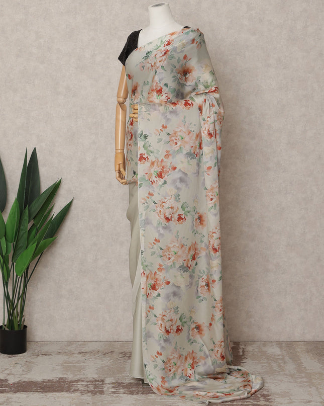 Beige Premium Pure Silk Chiffon Printed Saree, 5.5 Mtrs Length, 110 Cms Width, Made in India-D24246