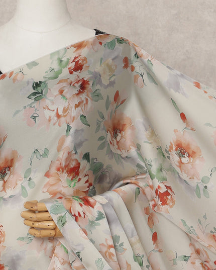 Beige Premium Pure Silk Chiffon Printed Saree, 5.5 Mtrs Length, 110 Cms Width, Made in India-D24246