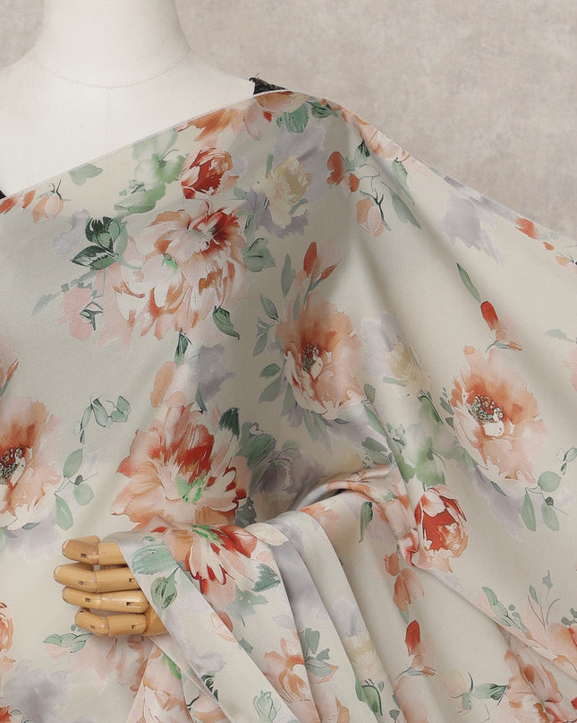 Beige Premium Pure Silk Chiffon Printed Saree, 5.5 Mtrs Length, 110 Cms Width, Made in India-D24246