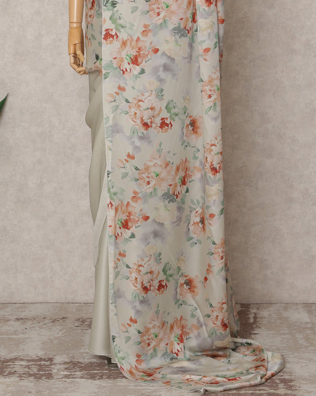 Beige Premium Pure Silk Chiffon Printed Saree, 5.5 Mtrs Length, 110 Cms Width, Made in India-D24246