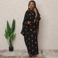 Black Traditional Sudanese Thobe with Orange Sunburst Voile Embroidery, 4.5 Mtrs Piece, Pure Cotton Fabric, Width 140 Cms, Made in India-D24457
