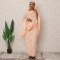 Peach Orange Traditional Sudanese Thobe with Yellow Floral Voile Embroidery, 4.5 Mtrs Piece, Pure Cotton Fabric, Width 140 Cms, Made in India-D24473