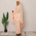 Peach Orange Traditional Sudanese Thobe with Yellow Floral Voile Embroidery, 4.5 Mtrs Piece, Pure Cotton Fabric, Width 140 Cms, Made in India-D24473