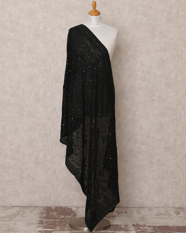 Black Embroidered Sequin Work Synthetic Georgette Dupatta, Size 210X90 Cms, India-D24829