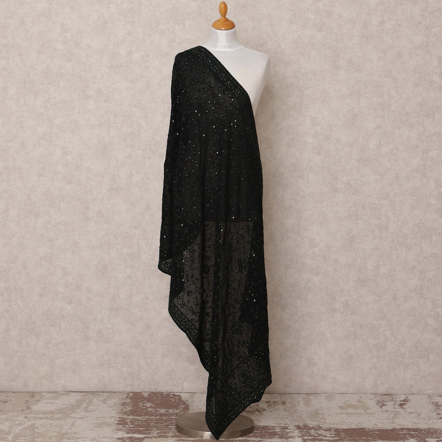 دوباتا جورجيت صناعي مطرز بالترتر باللون الأسود، مقاس 210×90 سم، الهند - D24829