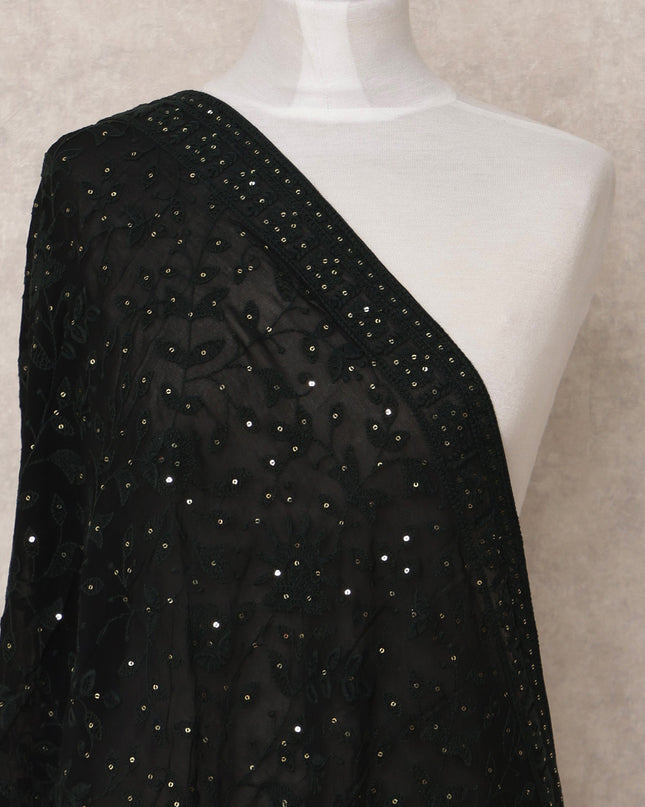 Black Embroidered Sequin Work Synthetic Georgette Dupatta, Size 210X90 Cms, India-D24829