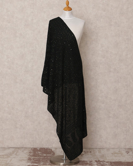 Black Embroidered Sequin Work Synthetic Georgette Dupatta, Size 210X90 Cms, India-D24830