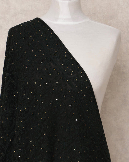 Black Embroidered Sequin Work Synthetic Georgette Dupatta, Size 210X90 Cms, India-D24830