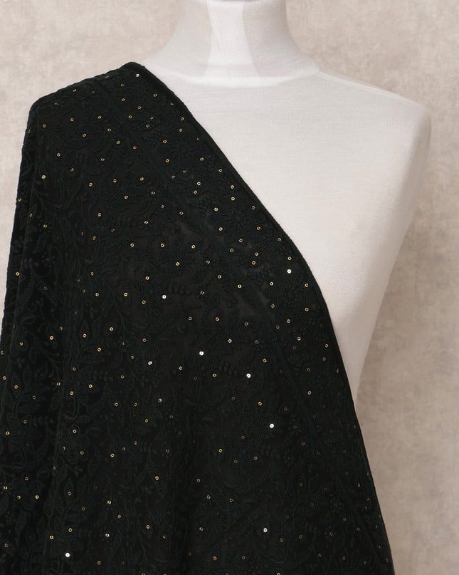 Black Embroidered Sequin Work Synthetic Georgette Dupatta, Size 210X90 Cms, India-D24830