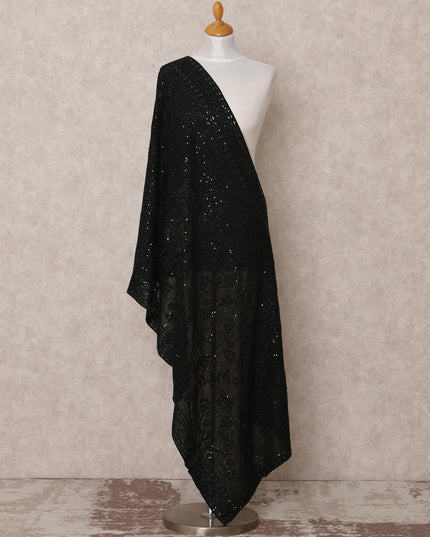 Black All Over Sequin Embroidered Synthetic Georgette Dupatta, Size 210X90 Cms, India-D24831