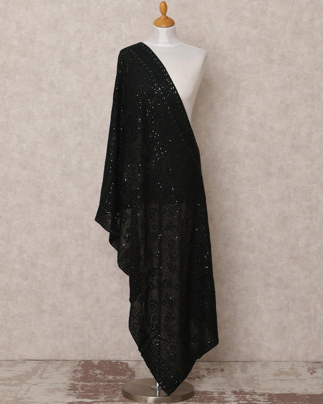 Black All Over Sequin Embroidered Synthetic Georgette Dupatta, Size 210X90 Cms, India-D24831