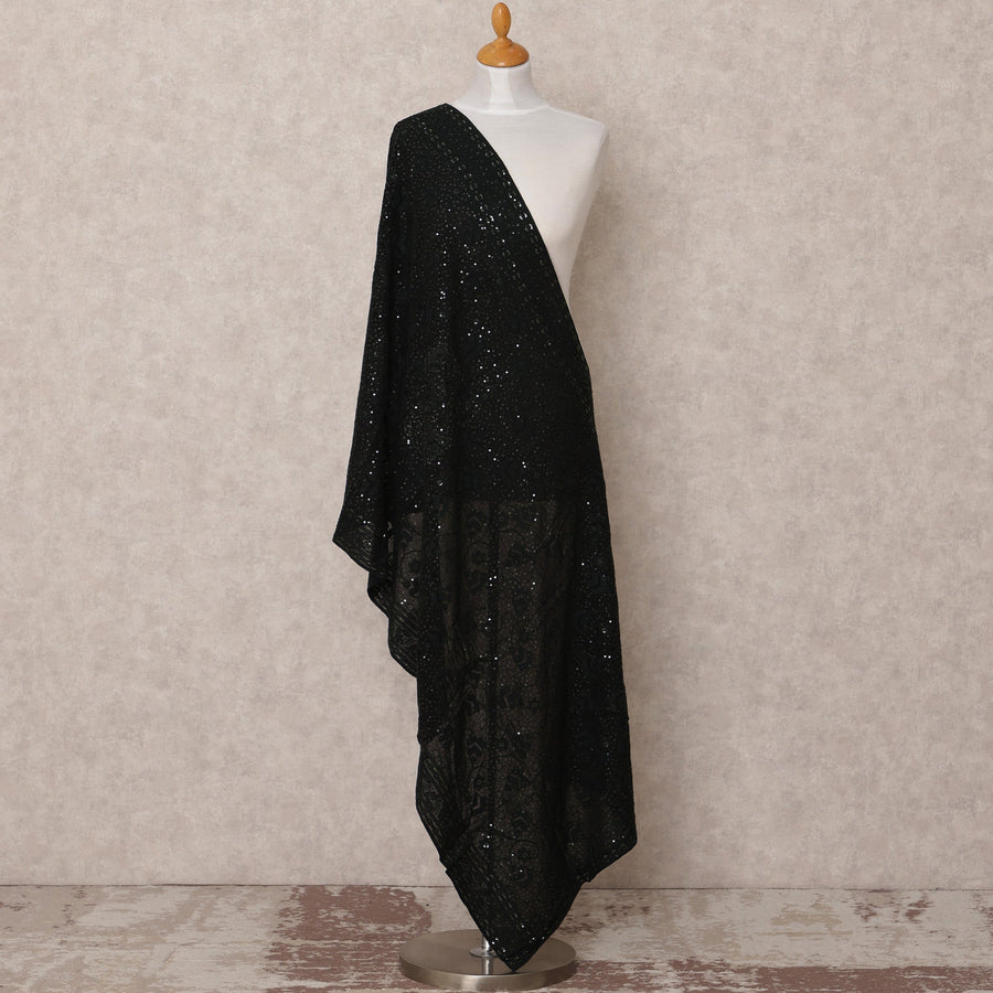 Black All Over Sequin Embroidered Synthetic Georgette Dupatta, Size 210X90 Cms, India-D24831
