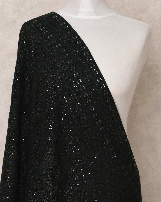 Black All Over Sequin Embroidered Synthetic Georgette Dupatta, Size 210X90 Cms, India-D24831