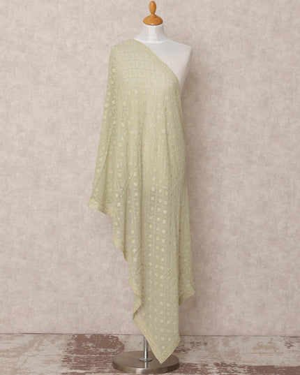 Light Green Geometric Floral Embroidered Sequin Work Synthetic Georgette Dupatta, Size 210X90 Cms, India-D24833