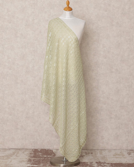 دوباتا جورجيت صناعي مطرز بالترتر ومتموج باللون الأخضر الفاتح، مقاس 210×90 سم، الهند - D24834