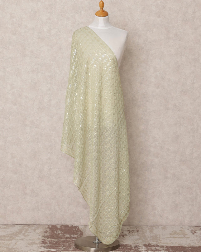 Light Green Wavy Sequin Embroidered Synthetic Georgette Dupatta, Size 210X90 Cms, India-D24834