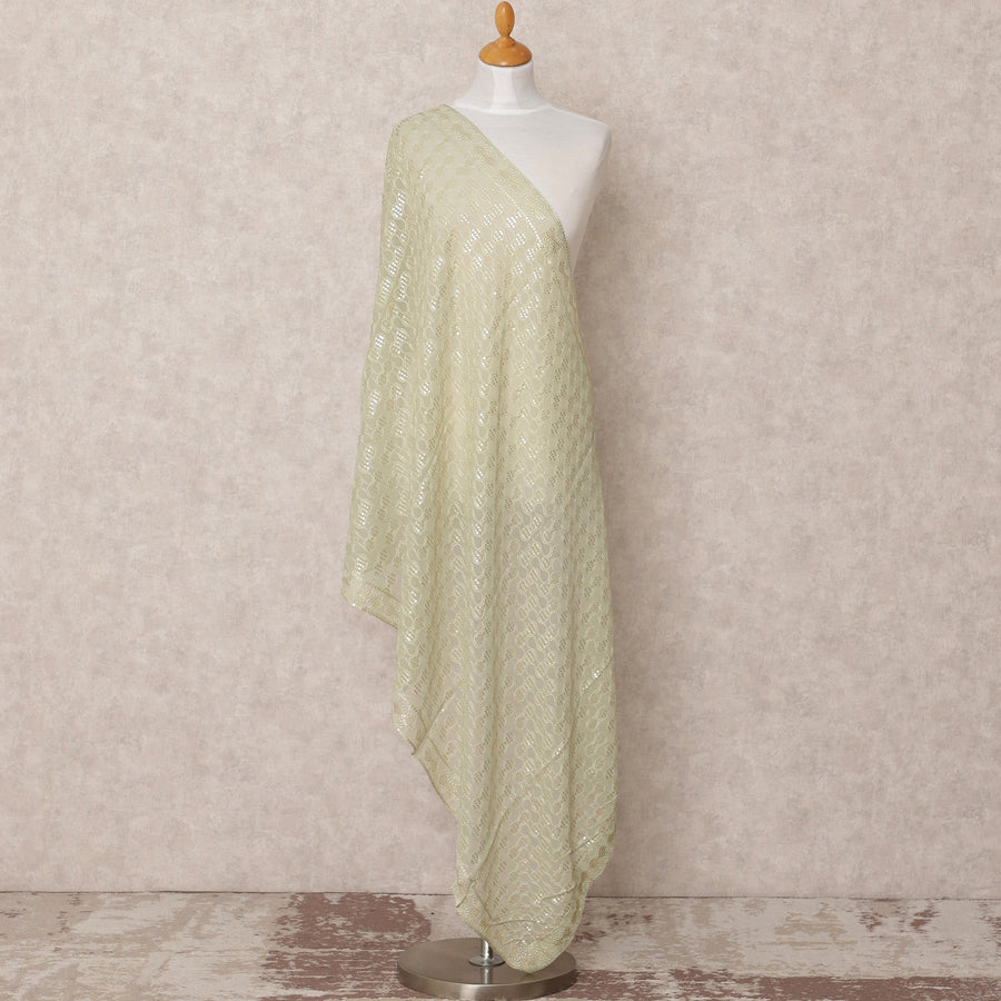 دوباتا جورجيت صناعي مطرز بالترتر ومتموج باللون الأخضر الفاتح، مقاس 210×90 سم، الهند - D24834