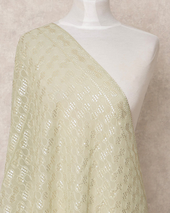 Light Green Wavy Sequin Embroidered Synthetic Georgette Dupatta, Size 210X90 Cms, India-D24834