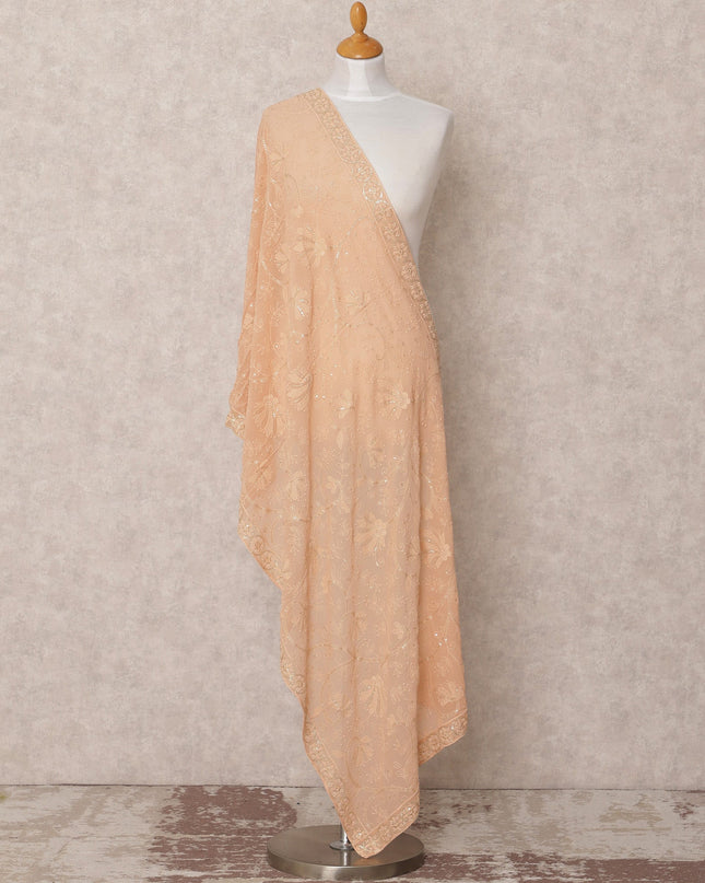 Peach Floral Embroidered Sequin Synthetic Georgette Dupatta, Size 210X90 Cms, India-D24836