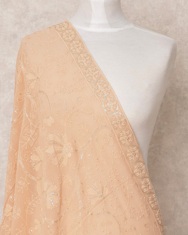 Peach Floral Embroidered Sequin Synthetic Georgette Dupatta, Size 210X90 Cms, India-D24836