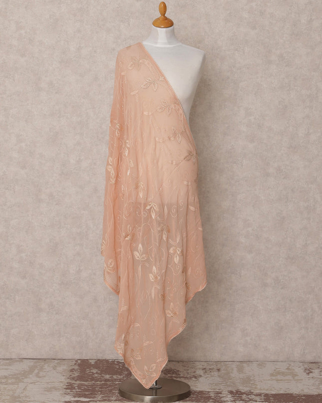 Peach Leaf Embroidered Synthetic Georgette Dupatta, Size 210X90 Cms, India-D24837