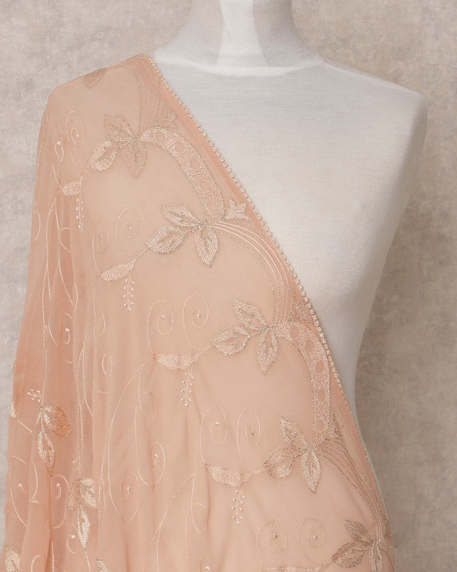 Peach Leaf Embroidered Synthetic Georgette Dupatta, Size 210X90 Cms, India-D24837