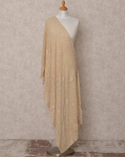 Beige Floral Embroidered Synthetic Georgette Dupatta, Size 210X90 Cms, India-D24838