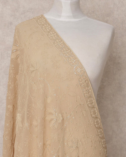 Beige Floral Embroidered Synthetic Georgette Dupatta, Size 210X90 Cms, India-D24838