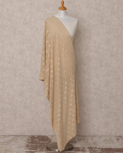 دوباتا جورجيت صناعي مطرزة بالورود باللون البيج مع تفاصيل الترتر، مقاس 210×90 سم، الهند - D24839