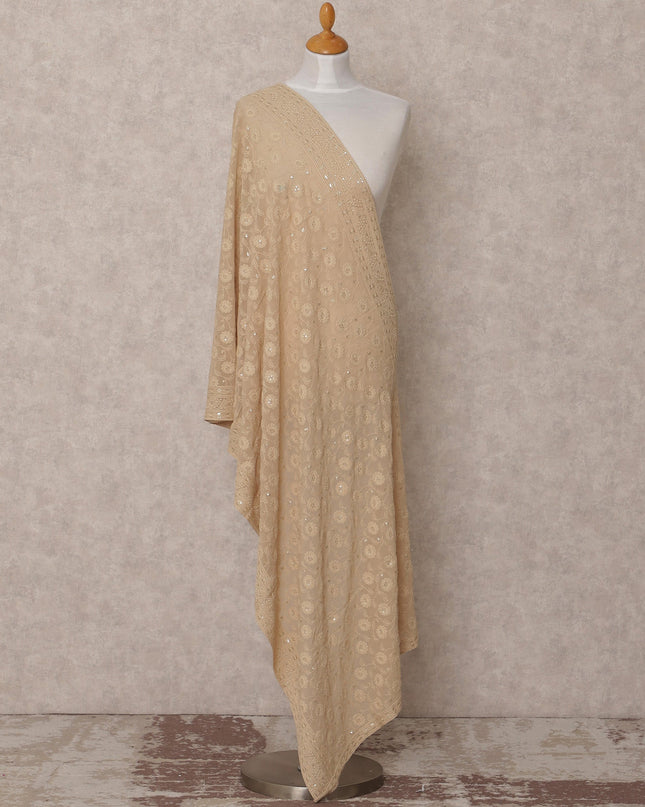 Beige Floral Embroidered Synthetic Georgette Dupatta with Sequin Detailing, Size 210X90 Cms, India-D24839