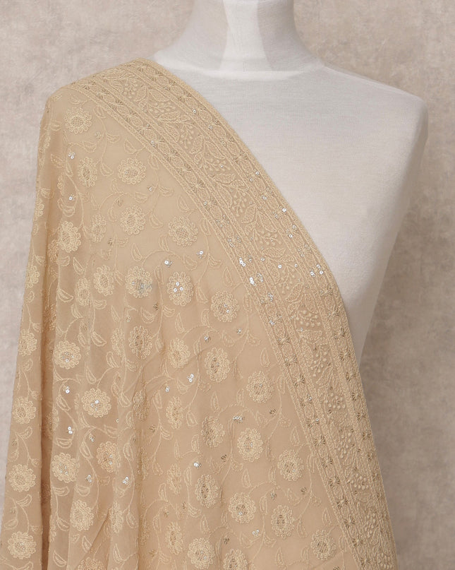 Beige Floral Embroidered Synthetic Georgette Dupatta with Sequin Detailing, Size 210X90 Cms, India-D24839