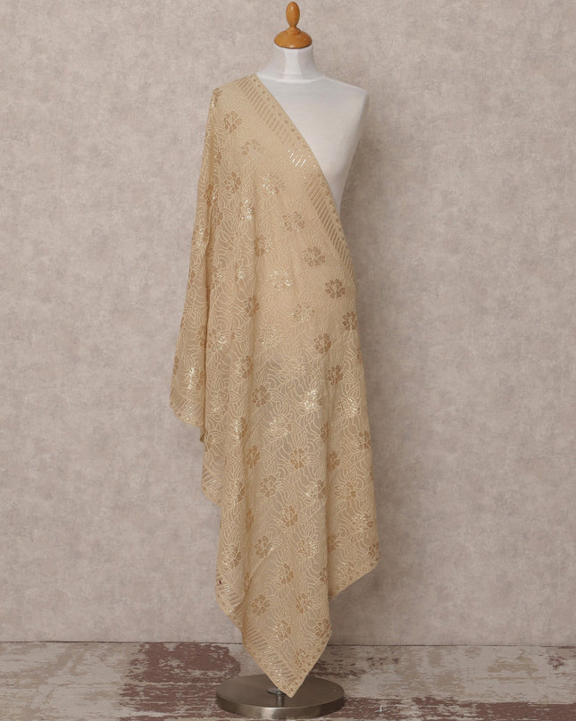 Golden Floral Embroidered Synthetic Georgette Dupatta with Sequin Detailing, Size 210X90 Cms, India-D24840