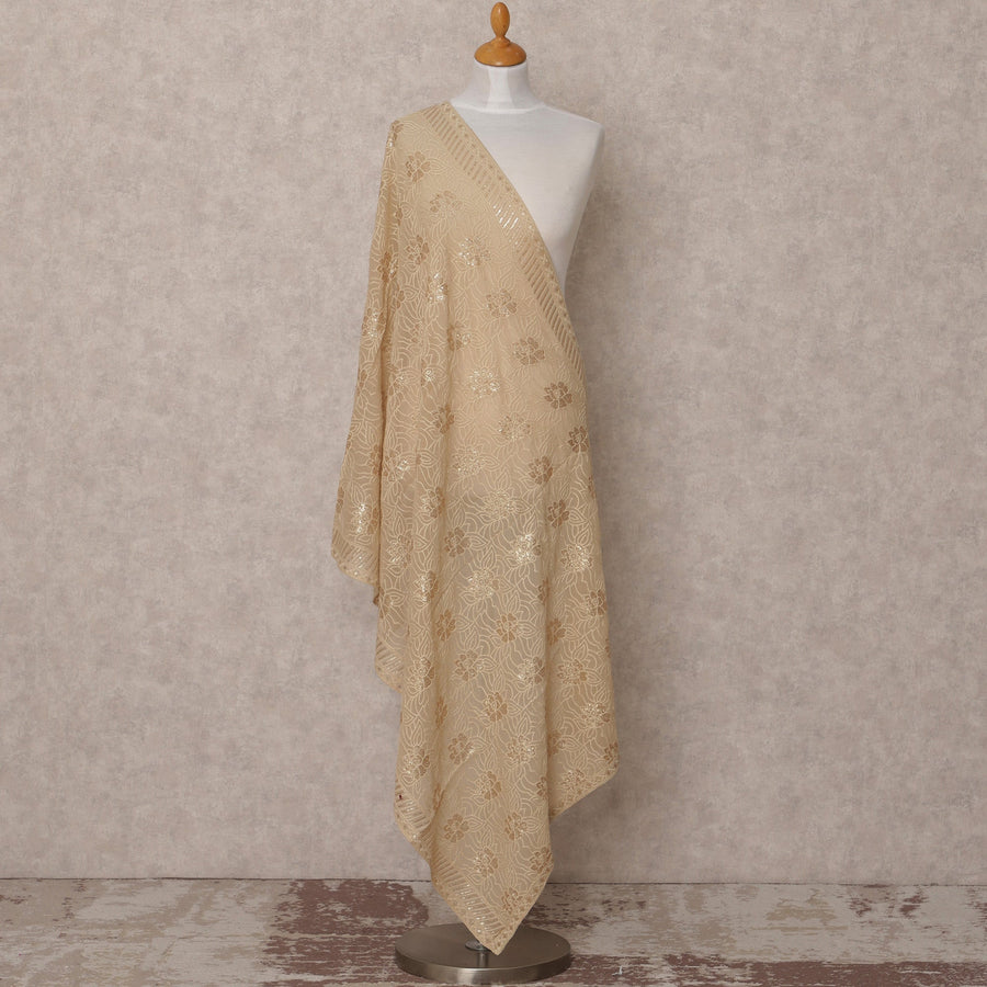 دوباتا من قماش جورجيت صناعي مطرز بنقشة زهور ذهبية مع تفاصيل ترتر، مقاس 210×90 سم، الهند - D24840