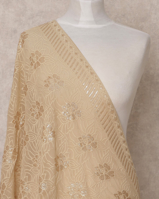 Golden Floral Embroidered Synthetic Georgette Dupatta with Sequin Detailing, Size 210X90 Cms, India-D24840