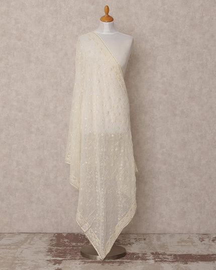 دوباتا جورجيت صناعي مطرزة بالورود باللون الكريمي مع لمسات من الترتر، مقاس 210×90 سم، الهند - D24843