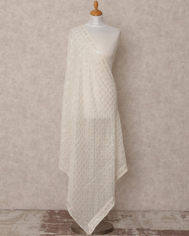 Off White Sequin Patterned Synthetic Georgette Dupatta, Size 210X90 Cms, India-D24844 Regal Fabrics