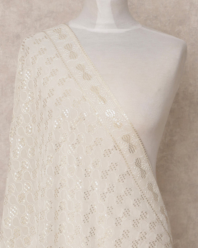 Off White Sequin Patterned Synthetic Georgette Dupatta, Size 210X90 Cms, India-D24844 Regal Fabrics