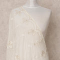 Off White Leaf Embroidered Synthetic Georgette Dupatta with Pearl Border, Size 210X90 Cms, India-D24846