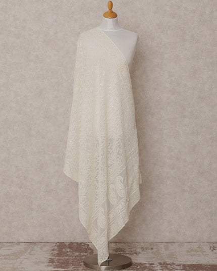 Off White All Over Floral Embroidered Synthetic Georgette Dupatta with Sequins, Size 210X90 Cms, India-D24848