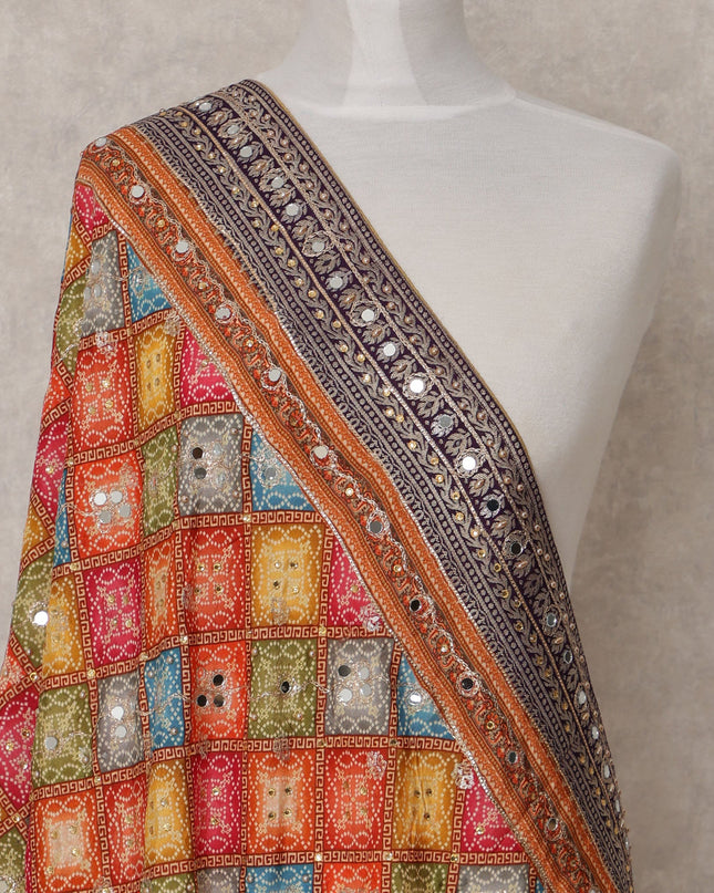 Multicolor Checkered Pattern Synthetic Brocade Dupatta with Contrast Border, Size 210X90 Cms, India-D24851 Regal Fabrics
